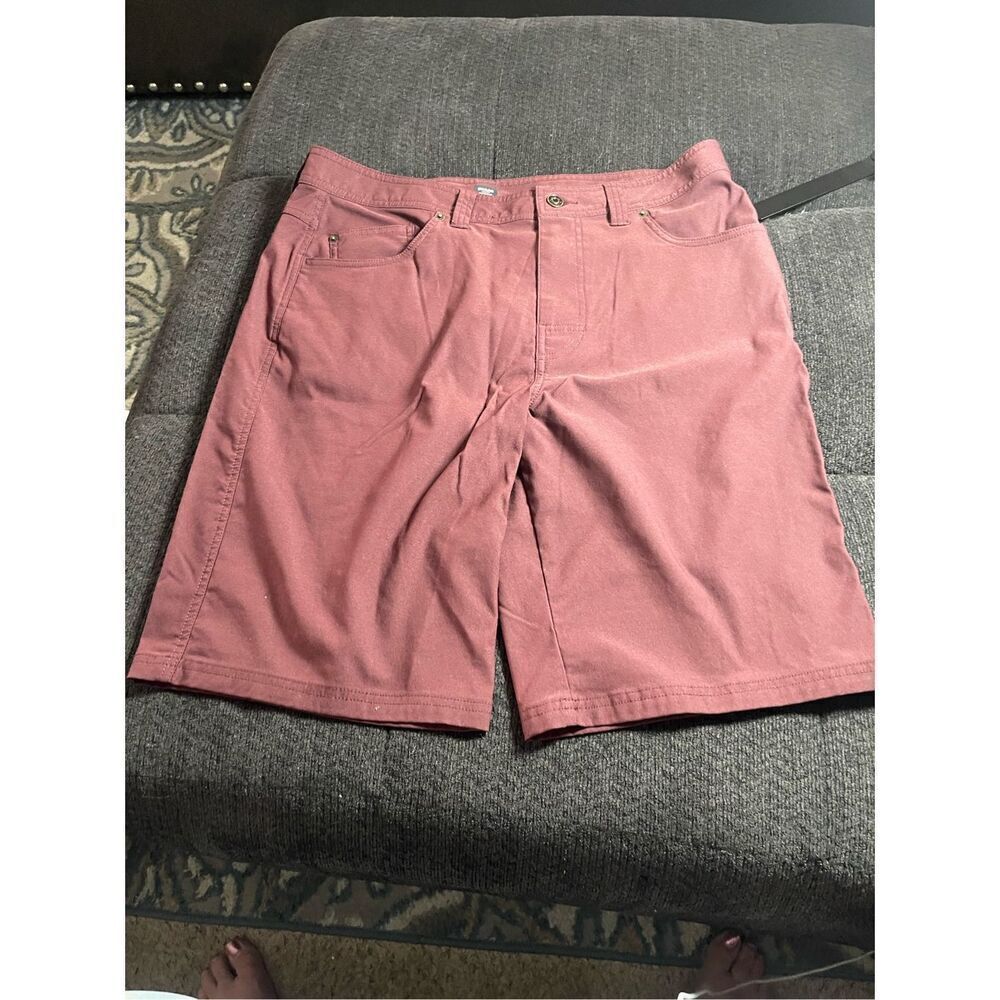 Prana Mens Maroon Standard Fit Flat Front Casual Chino Shorts Size 36/11